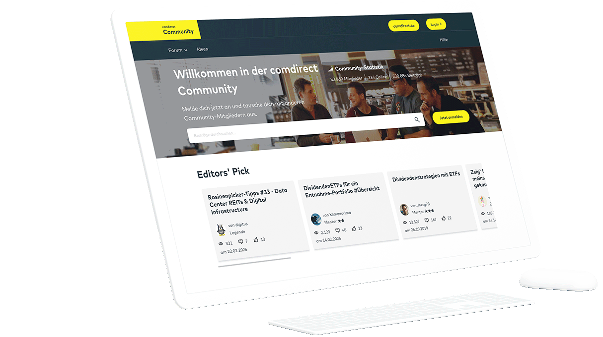 Mockup of the comdirect community on desktop